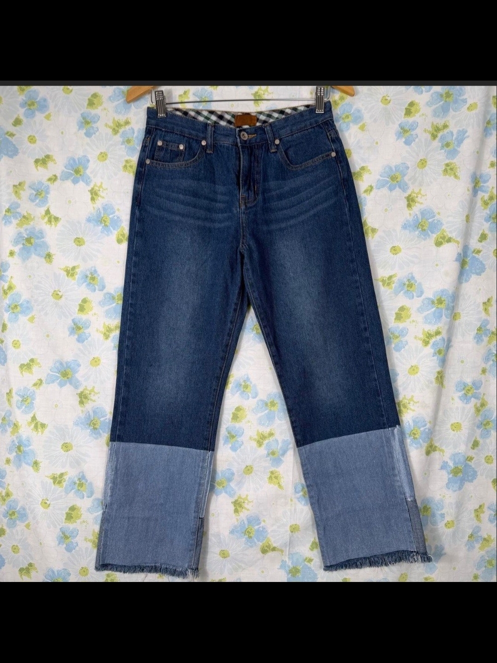 POL Two-Tone Straight Leg Jeans - Dark Blue & Light Blue